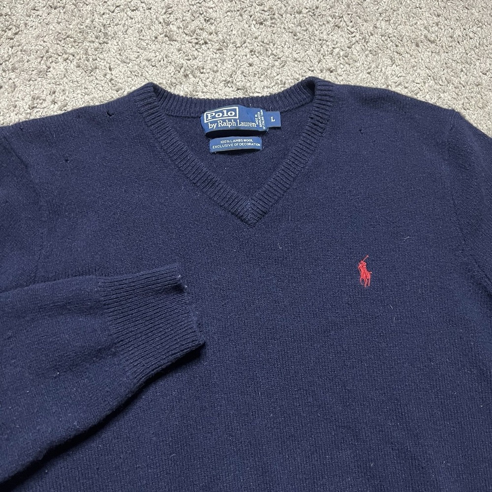 Vintage Polo Ralph Lauren Lambswool Sweater‎ Women Large Blue V Neck Sweatshirt